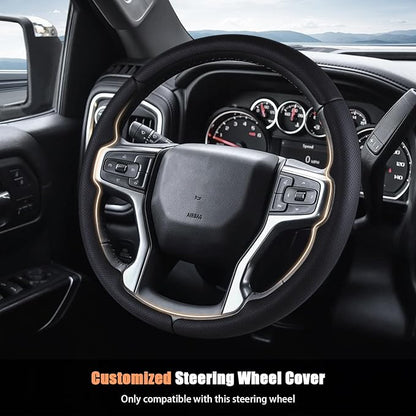 Aimato Customized Steering Wheel Cover for Chevy Silverado 1500 2019-2026/2500 3500 2020-2026/Blazer 2019-2025/Suburban Tahoe 2021-2024,Thin,Anti-Slip,Scratch-Resistant Car Accessory for Chevrolet