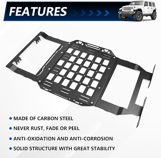 sukemichi Hard Top Roof Rack Molle Panel for Jeep Wrangler JL JLU & Gladiator JT 2018-2026 Accessories, Storage Organizer Cargo Rack, Mounting Mobile Radio Tactical Pouch Flashlight Tool Bag, Steel