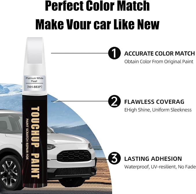 Platinum White Pearl(NH-883P) Car Paint Touch Up Pen for Honda, 2-In-1 Color Accurate Touch Up Car Scratch Repair Paint Exact Match Honda Series Automotive Scratch Remover for Nicks & Chips Repair