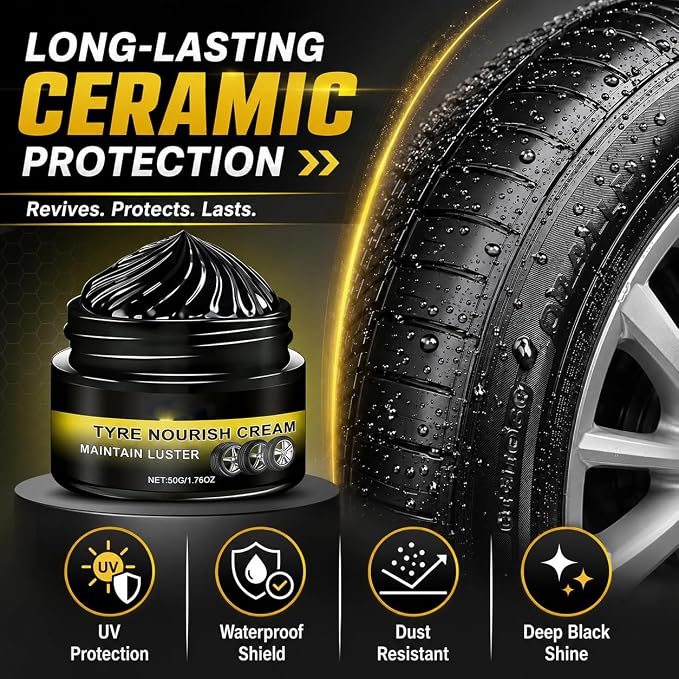Tyre Nourish Cream, Advanced Tire Wax Black for Ultimate Wheel Shine, Long-Lasting Ceramic Tire Coating, Waterproof and UV Protection Tire Polish Paste for Cars, Trucks and Motorcycles