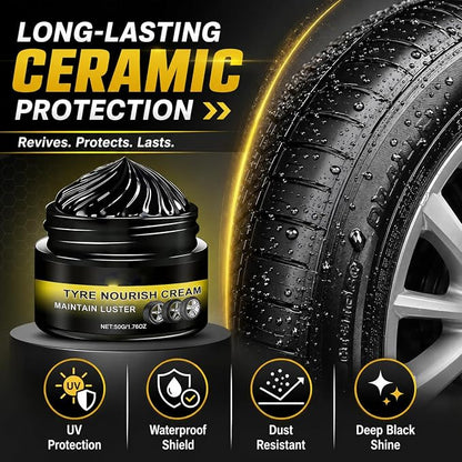 Tyre Nourish Cream, Advanced Tire Wax Black for Ultimate Wheel Shine, Long-Lasting Ceramic Tire Coating, Waterproof and UV Protection Tire Polish Paste for Cars, Trucks and Motorcycles