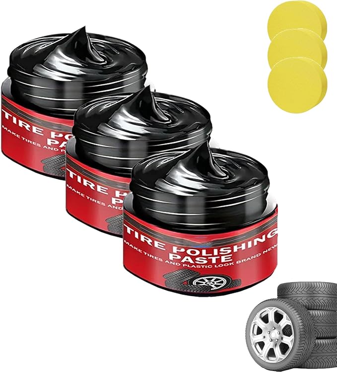 Car Tire & Plastic Trim Renewal Paste – Restores Shine, Prevents Cracking & Easy Application, Tire Coating Paste Rapid Acting, Car Tire Shine with Sponge, for Cars Trucks Motorcycles (3PCS)