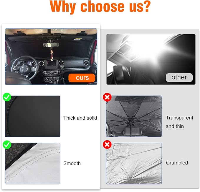 Windshield Sun Shade Compatible with Ford Bronco 2026 2025 2024 2023 2022 2021, Foldable Sun Visor Protector Blocks UV Rays Sunshade for Bronco 2 Door 4 Door Interior Accessories