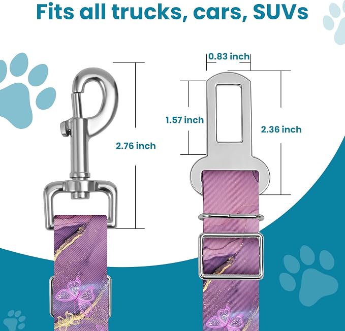 Adjustable pet cat and Dog car seat Belt. The Lanyard is Flexible and Adjustable from 20 to 33 inches (Pink Marble + Purple Marble)