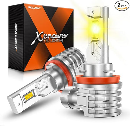 SEALIGHT H8/H11 LED Fog Light Bulbs Yellow, 16000LM Super Bright H11 LED Fog Lights Amber Yellow H8/H16, 1000% Brighter High Penetration, Plug & Play, Pack of 2