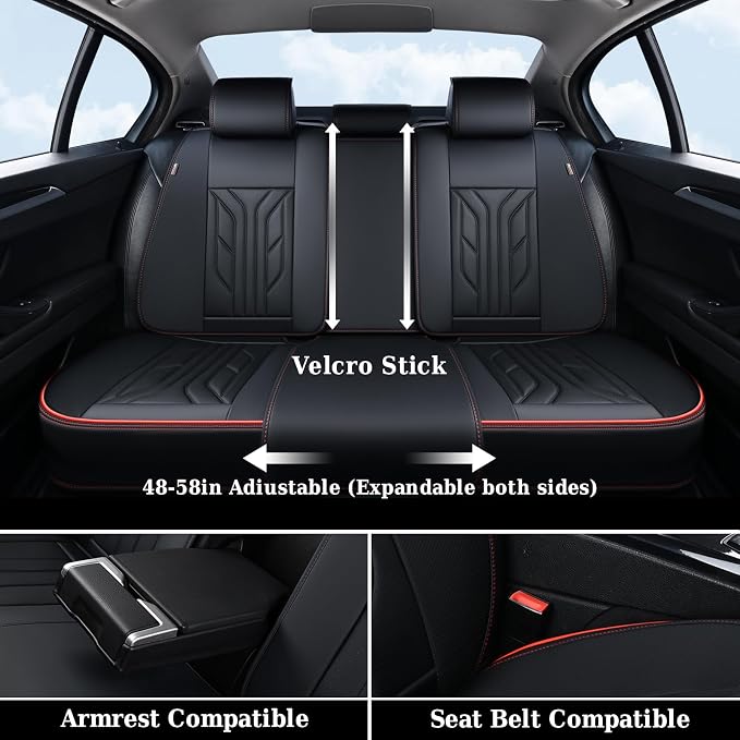 Coverado Front Car Seat Covers, 2Pcs Leather Seat Covers for Cars, Car Seat Protector Front Seats Only Auto Car Accessories Fit for Most Sedans SUV Pick-up Truck(Black&Red)