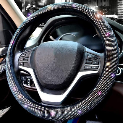 Valleycomfy Steering Wheel Cover for Women Men Bling Bling Crystal Diamond Sparkling Car SUV Wheel Protector Universal Fit 15 Inch (Black with Colorful Diamond,Standard Size(14" 1/2-15" 1/4))