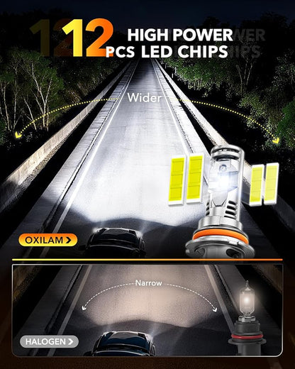 OXILAM 9004/HB1 LED Bulbs, 40,000LM 900% Brighter 6500K Cool White Driving Bulbs, 60,000Hrs Lifespan, IP68, 1:1 Size, Anti-Flicker Fog Light, Plug & Play, Pack of 2