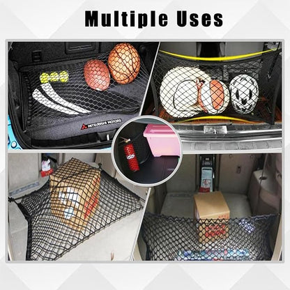 UlifebetterTruck Bed Cargo Net, Cargo Storage Elastic Mesh Net Organizer Net Bag Automotive Cargo Nets with 4 Buckles Screws Hooks Clips Trunk Storage Net for Pickup Truck Bed（51 * 18In）