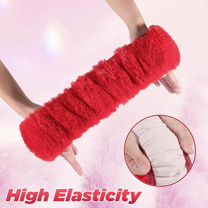 SEG Direct Furry Car Steering Wheel Cover with Fluffy Gear Shift Cover Soft Warm Non-Slip Car Decoration for Women Girls 2 PCS Set, Red
