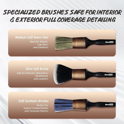 11PCS Professional Car Detailing Brush Set, Boars Hair & Ultra Soft Auto Detailing Brushes for Car Interior Exterior Cleaning, No Scratch Detail Brush Kit for Wheels Leather Air Vents, Gold