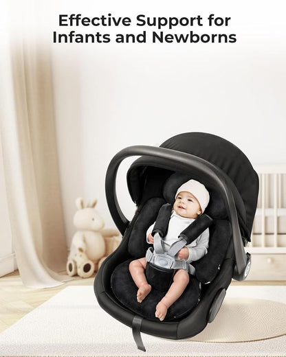 TinlyFinly Newborn Car Seat Insert, Head and Body Support, Reversible Infant Insert Compatible with Baby Carseat, Stroller, Mamaroo Swing, Rocker, Bouncer. Baby Car Seat Cushion - Black