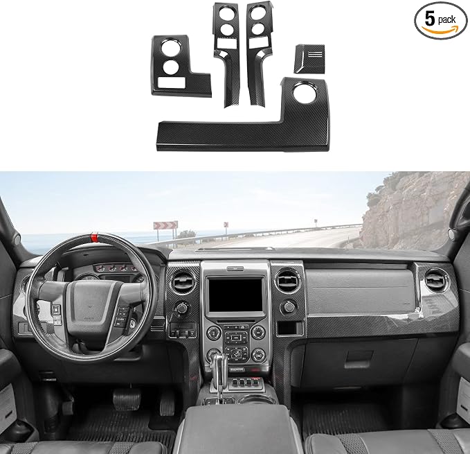 for F150 Interior Trim Kit Carbon Fiber, Dashboard Panel Cover Trim & Headlight Switch Bezel Cover Trim for Ford F150 2009-2014 Carbon Fiber Interior Accessories 5pcs