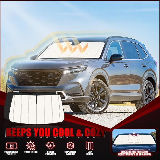 Windshield Sun Shade for Honda CRV 2023-2026, Front Window Visor Accessories, Folding Design Blocks Heat & UV Rays Maintain Cool Interior and Save Space