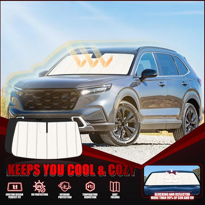 Windshield Sun Shade for Honda CRV 2023-2026, Front Window Visor Accessories, Folding Design Blocks Heat & UV Rays Maintain Cool Interior and Save Space