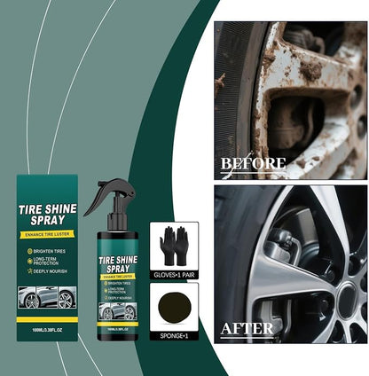 Tire Shine Spray - 100ml with Sponge Gloves Long Lasting,Auto Tire Shine Cleaner - for Sedan Truck RV Motorcycle Scooter ATV, Detailing Shop Home Garage