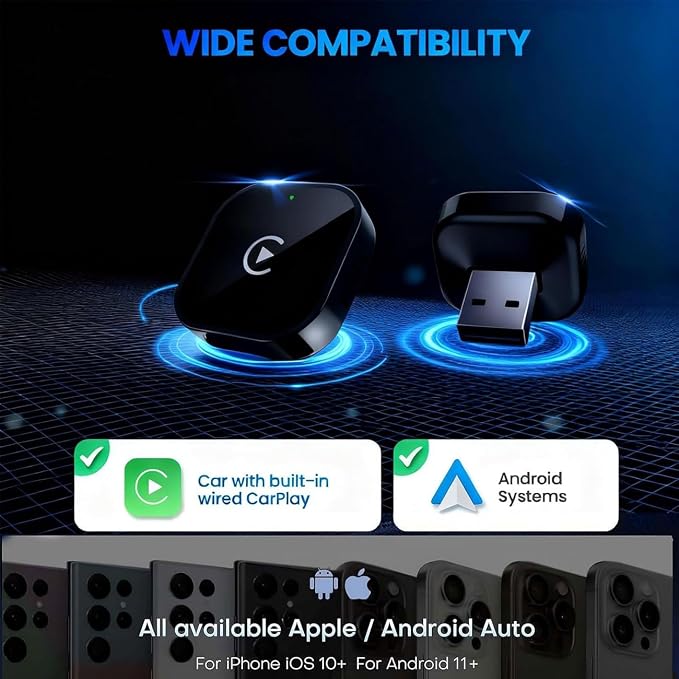 2 in 1 CarPlay Adapter for 911 Macan Cayenne Panamera, CarPlay Wireless Adapter with Auto Reconnect Fast Pairing Bluetooth Connection Compact USB Dongle,B/Black-Side Heat Dissipation