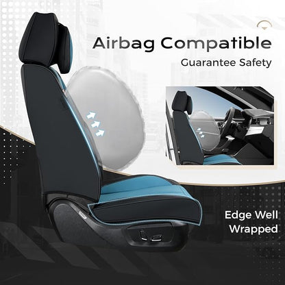 Coverado Seat Covers, Car Seat Covers Front Seats, Car Seat Cover, Car Seat Protector Waterproof, Seat Cushion Nappa Leather with Head Pillow, Carseat Cover Universal Fit for Most Cars (Black&Blue)