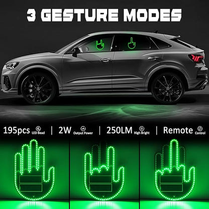 DIBMS Car Gesture Decorative Lights, Ambient Lighting, Rechargeable LED Gesture Lights for Car Road Rage LED Signs Calm Road Rage, Remote Control Triple Mode Fun Finger Lights (Green)