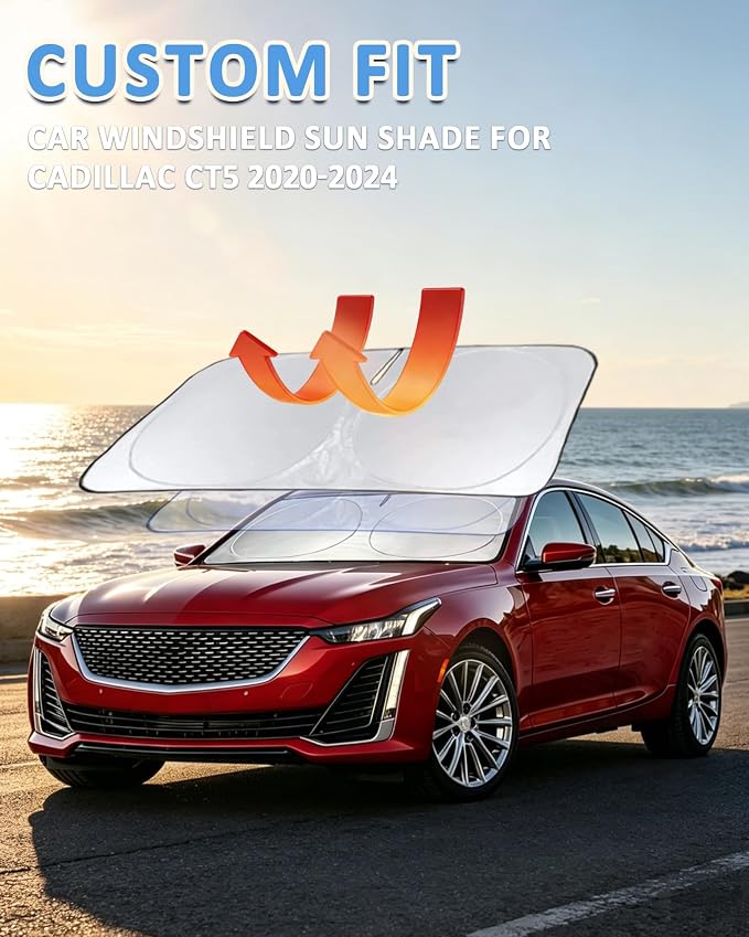 Windshield Sun Shade for Cadillac CTS 2014-2019, Custom-Fit CTS Sun Visor Protector, 99% UV Block Heat Sun Shield, Silver Reflective Front Window Sunshade