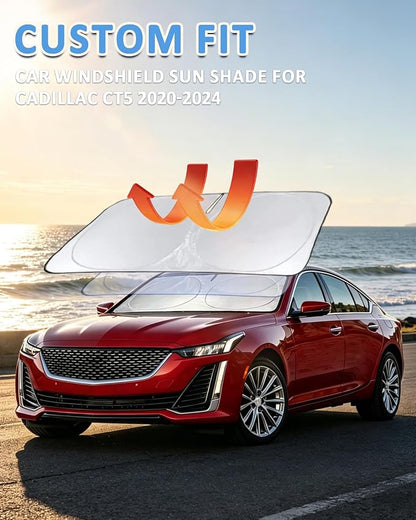 Windshield Sun Shade for Cadillac CTS 2014-2019, Custom-Fit CTS Sun Visor Protector, 99% UV Block Heat Sun Shield, Silver Reflective Front Window Sunshade