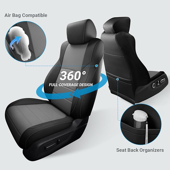 Custom for Honda Accord Seat Covers 2018 2019 2020 2021 2022 EX-L, Touring, Sport, EX, Hybrid, Faux Leather Car Seats Cover Full Set (Rear Row W/40/60 Split Backrest) - Black Grey