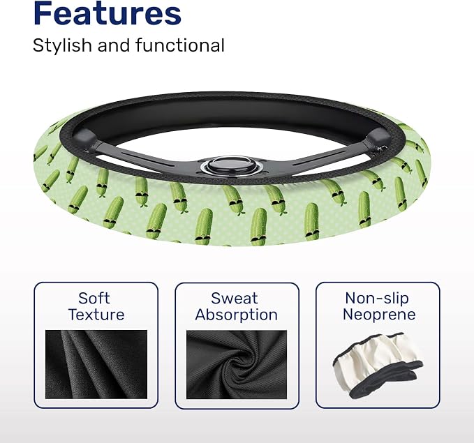 GENANY Funny Pickle Steering Wheel Cover, Non Slip Polyester Car Wheel Protector for Car SUV Truck, Universal 15 Inch