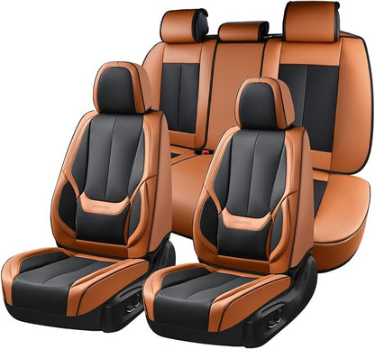 Coverado Seat Covers, Car Seat Covers Full Set, Leather Seat Covers for Cars, Car Seat Protector, Black Car Seat Covers Front Seats and Back Seats Universal Fit for Most Cars Brown-Black
