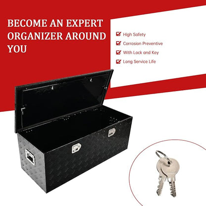 48''Inch Aluminum Truck Tool Box Truck Bed Toolbox Truck Trailer Chest Box Trailer Underbody Storage Organizer Waterproof Square Storage Organizer w/Lock & Keys Black(‎48" x19.5''x17.5'')