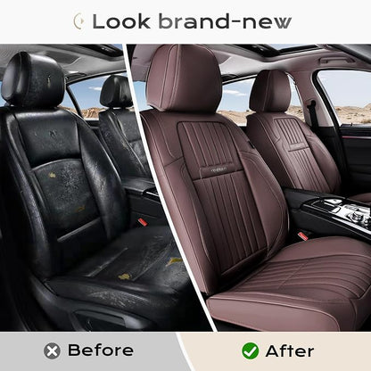 Coverado Car Seat Covers Front Seats, Seat Covers for Cars, Car Seat Protector, 2-Pack Car Seat Cushion Nappa Leather, Waterproof Seat Covers Carseat Cover Universal Fit for Most Cars Trucks(Coffee)