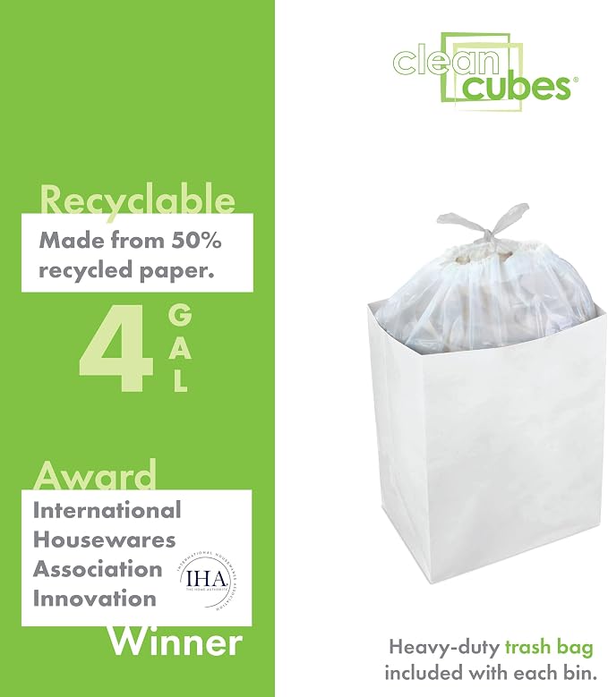 Clean Cubes 4 Gallon Disposable Pop-Up Trash Cans (3-Pack) with Fitted Bags – Foldable Garbage & Recycling Bins for Parties, Events & Kitchen (White, 12" H x 10" W x 8" D)