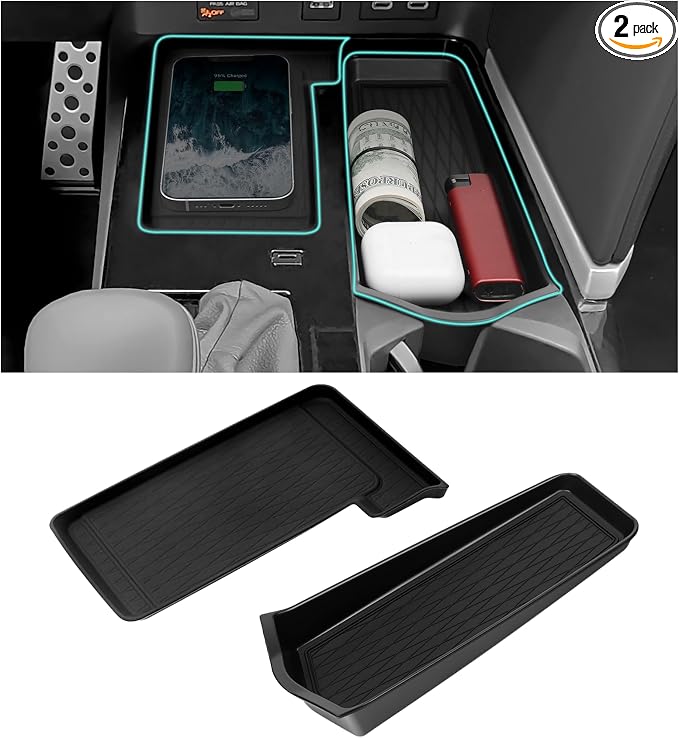 2PCS Wireless Charging Anti-Slip Mat & Center Console Organizer Compatible with Toyota 2025 2026 Camry Accessories Silicone & ABS Plastic Material Console Secondary Storage Box