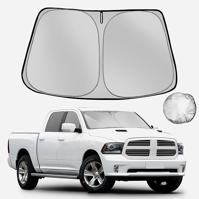 Windshield Sun Shade for 2010-2025 2026 Dodge RAM 2500 3500 Foldable Sun Sunshade for Car Front Window Blocks UV Rays and Heat Automotive Interior Protector Custom Fit Accessories