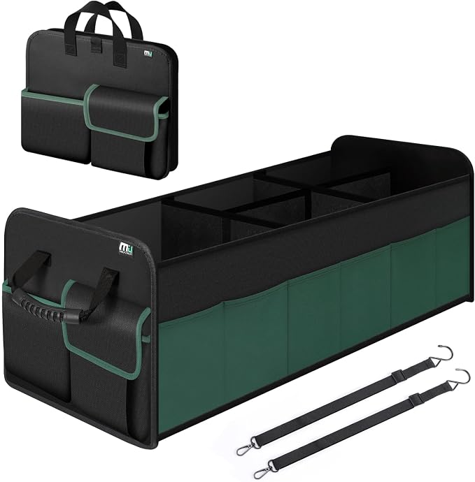 MIU COLOR Large Trunk Organizer for SUV with 5 Compartments, Collapsible Car Organizer with Strong Handle and Non-Slip Bottom, Storage Organizer for Sedans, Van, Jeep, Grocery, Black Mixed Green