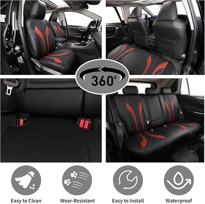 EKR Rav4 Seat Covers Custom Fit for Toyota Rav4 (Only Hybrid) 2019-2025 LE,XLE,XLE Premium,Limited,Woodland Edition, Leather Car Seat Cover Full Set for SUV,Faux Leather(Black +Burgundy)