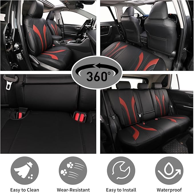 EKR Corolla Seat Covers Custom Fit for Toyota Corolla 2020 2021 2022 XLE,Leather Car Seat Cover Full Set-Faux Leather(Black +Burgundy)