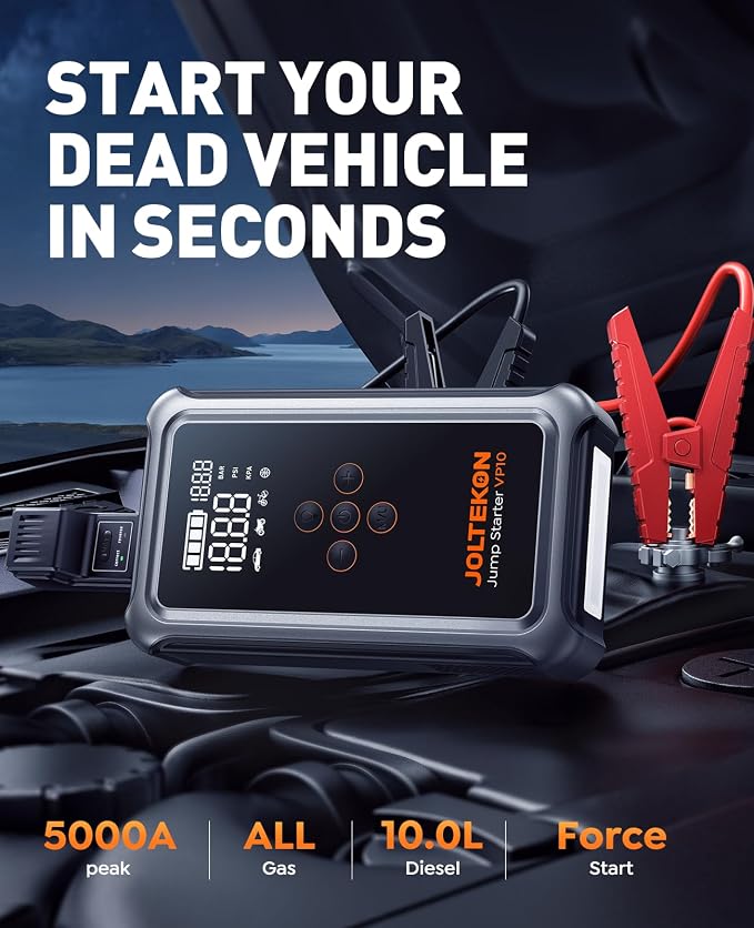 Jump Starter with Air Compressor, 5000A Portable Car Battery Jumper Starter(All Gas/10L Diesel) with 150PSI Auto-Shutoff Tire Inflator, 12V Jump Box