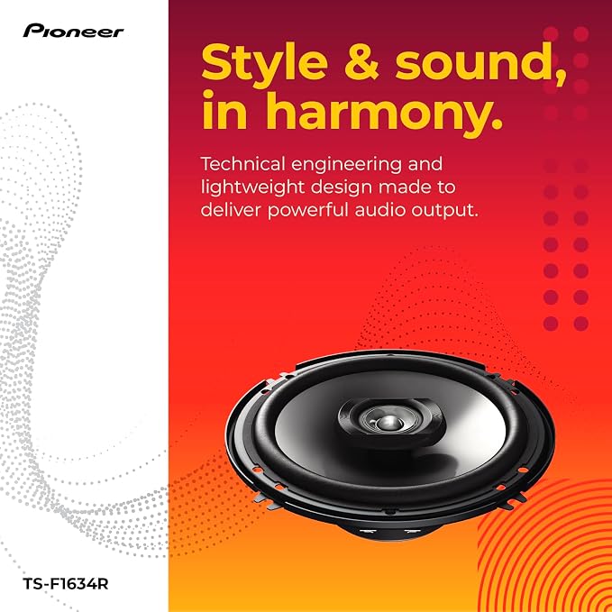 Pioneer F-Series TS-F1634R 6.5” 2-Way Speakers (Pair) – 200W Max, Balanced Sound + Smooth Treble, Great Stock Replacement, High-Efficiency Speaker Designed for OEM Power