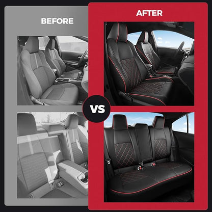 FREESOO for Toyota Corolla Seat Covers 2020-2026 SE/SE Apex Nightshade & 2023-2025 XSE & 2025 FX, Custom Car Seat Covers, Leather Car Seat Cover, Waterproof Seat Covers for Cars, Black Red Full Set