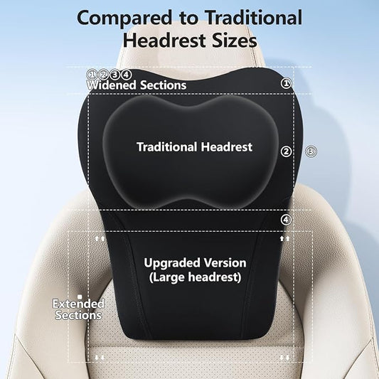 BABUR Car Neck Pillow for Driving Seat, Memory Foam Car Headrest Pillow, Ergonomic Neck Support, Breathable Removable Cover, Adjustable Strap, Pain Relief for Long Drives, Universal Fit | Black