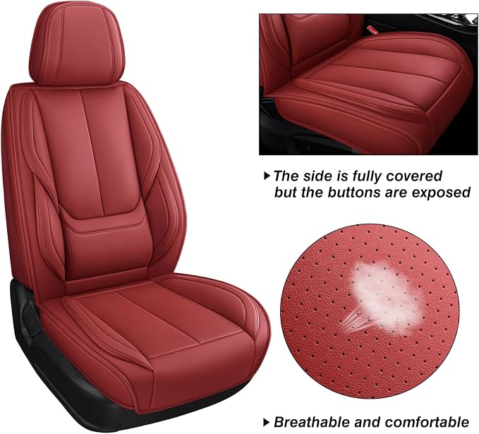 MINGBRON Leather Car Seat Covers,Car Seat Covers Full Set,Automotive Seat Covers,Fit for Most Cars SUV and Most Sedans Red