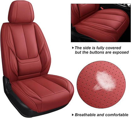 MINGBRON Leather Car Seat Covers,Car Seat Covers Full Set,Automotive Seat Covers,Fit for Most Cars SUV and Most Sedans Red