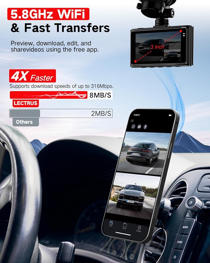 4K +2.5K Dash Cam Front and Rear, Free 64GB Card Included, 5.8GHz WiFi Dash Camera for Cars, Built-in Night Vision, G-Sensor,170°Wide Angle, App Control, 3" IPS, 24H Parking Mode, Max 256GB