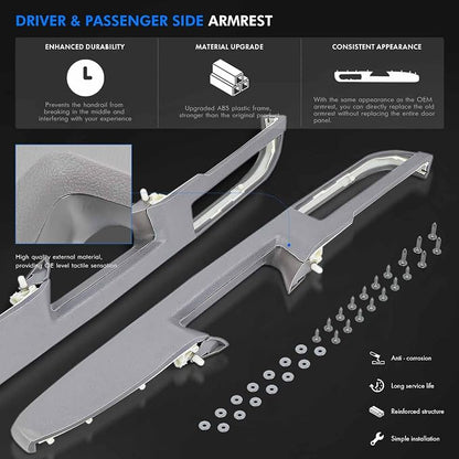 Door Panel Armrest Repair Fit for Chevy Silverado Suburban Tahoe Avalanche | Fit for GMC Sierra Yukon 2010-2014 | Fits Door Panel with Release Handle Above Armrest | Front Left & Right Side | Gray