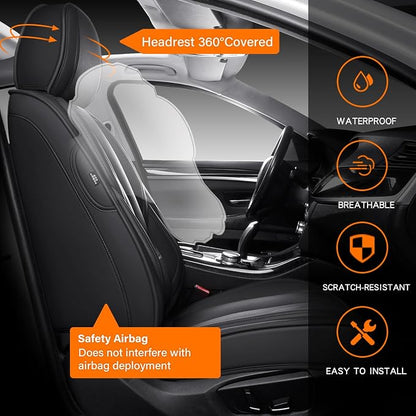 MINGBRON Seat Covers, Car Seat Covers Front Seats, Car Seat Cover, Car Seat Protector Waterproof, Car Seat Cushion Nappa Leather, Black Seat Covers Carseat Cover Universal Fit for Most Cars