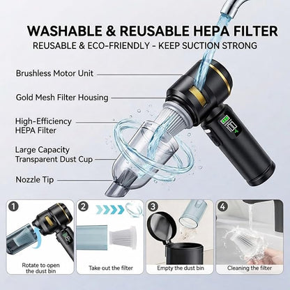 Handheld Car Vacuum Cleaner, 17000Pa High Power Cordless Vacuum Cleaner, 4-in-1 Portable Mini Air Duster, with LED Light and Multi-Nozzles, Vacuum for Car, Home, Office, Pet Hair