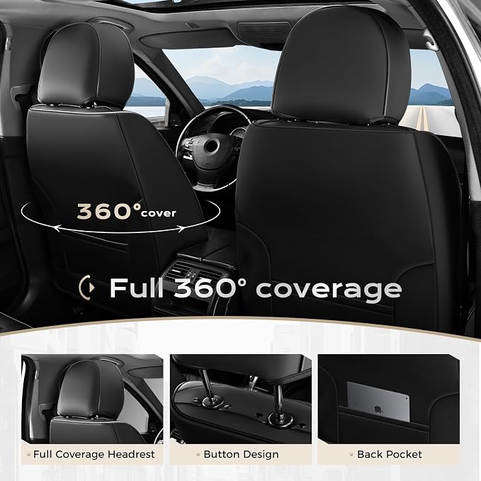 Coverado Seat Covers, Car Seat Covers Full Set, Leather Seat Covers for Cars, Car Seat Protector, Black Car Seat Covers Front Seats and Back Seats Universal Fit for Most Cars Purple