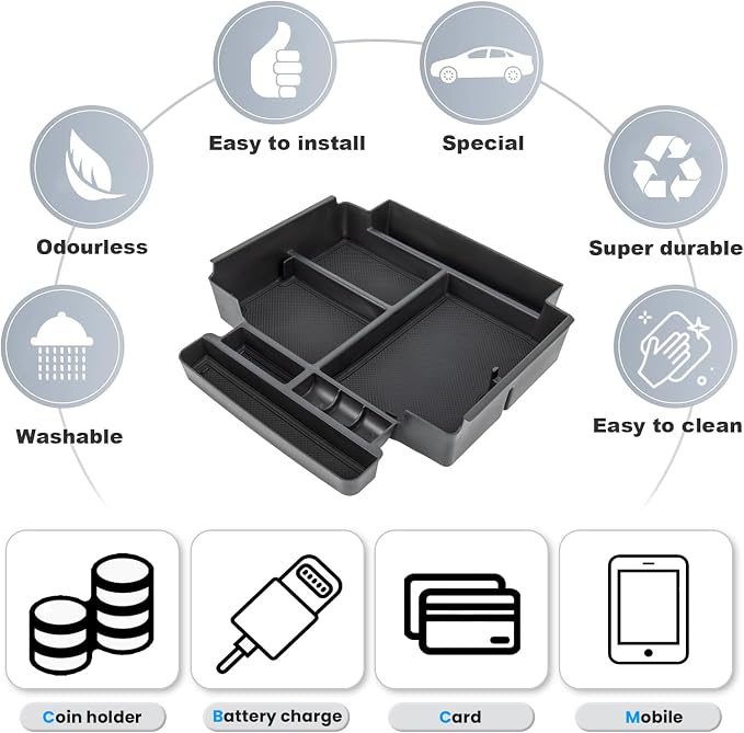 Center Console Organizer Tray Compatible with 2021 2022 2023 2024 2025 2026 GMC YuKon Denali, Chevy Suburban/Tahoe Armrest Storage Box Interior Accessories (Fit for Power-Sliding Console ONLY)