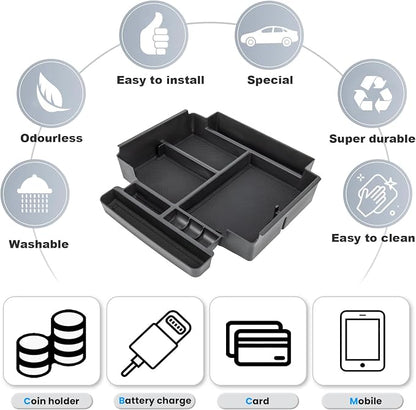 Center Console Organizer Tray Compatible with 2021 2022 2023 2024 2025 2026 GMC YuKon Denali, Chevy Suburban/Tahoe Armrest Storage Box Interior Accessories (Fit for Power-Sliding Console ONLY)