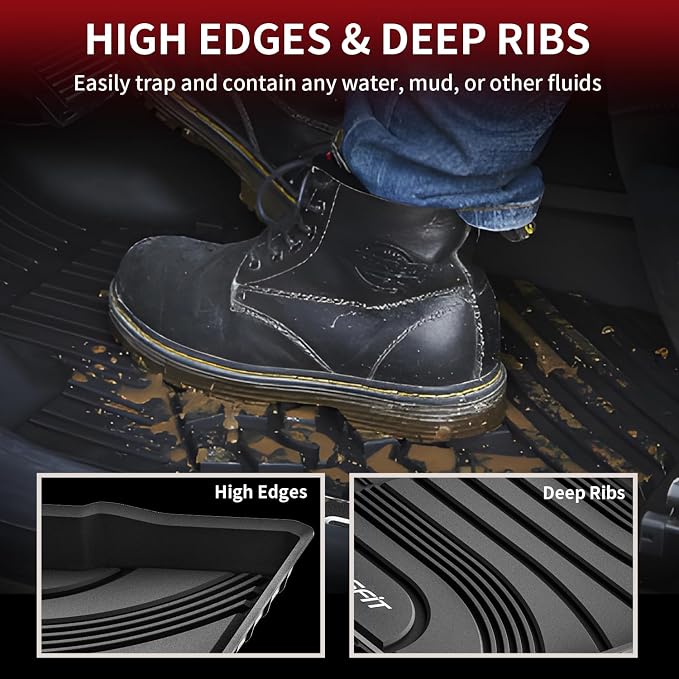 LASFIT Floor Mats for Hyundai Santa Fe 2021 2022 2023 (Only Fit Gas, Not Fit Hybrid or PHEV), All Weather TPE Custom Fit Car Floor Liners 1st & 2nd Row Mats Accessories, Black
